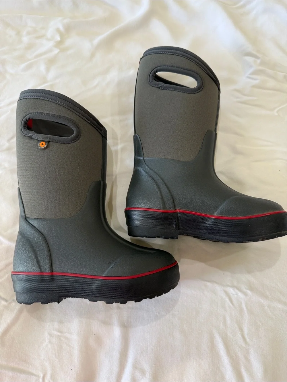 Bogs Kids Gray Rain & Snow Boots with Red Trim